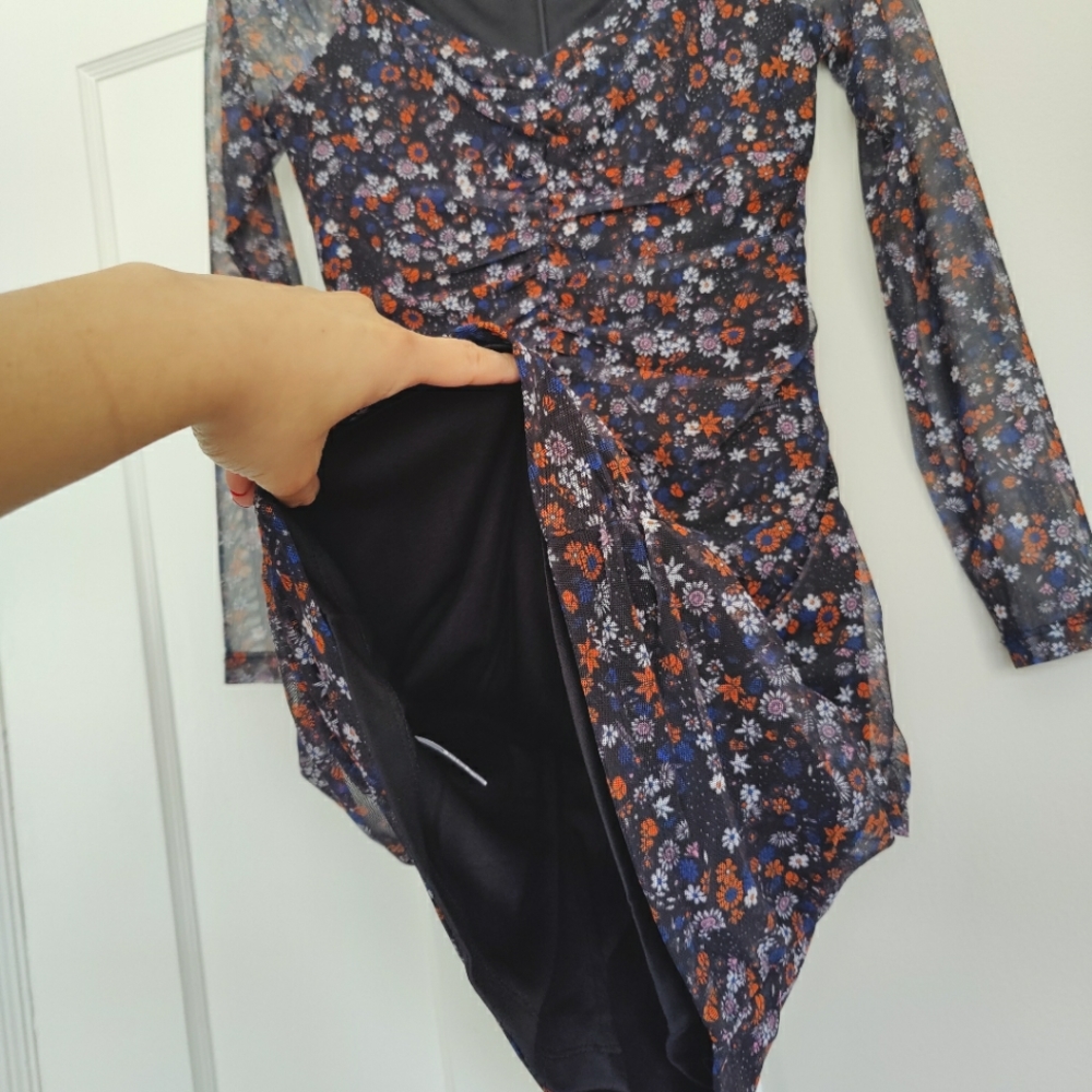 BCBGeneration Dark Mesh Floral Mini Dress | 8 - Picture 12 of 16